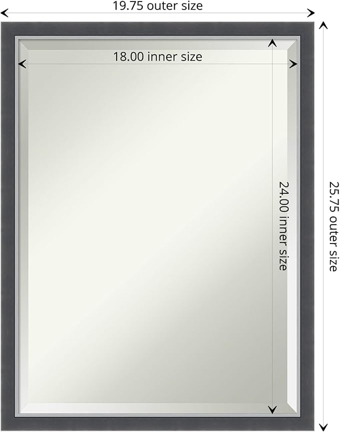 Amanti Art Black Bathroom Mirror for Over Sink, 26x20 Eva Black Silver Thin Rectangle Vanity Mirror, Medium Modern Contemporary Frame, Hangs Horizonally and Vertically, Bathroom Wall Decor, Beveled