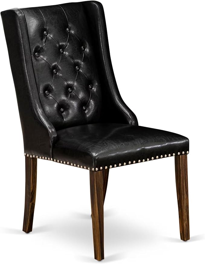 East West Furniture V777FO749-9 9 Piece Dining Room Furniture Set Includes a Rectangle Dining Table with V-Legs and 8 Black Faux Leather Parsons Chairs, 40x72 Inch, Multi-Color