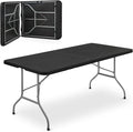 Athena Collection 6 ft Square Folding Dining Table, Large Plastic Foldable Table Portable with Carry Handle, Heavy Duty Fold-in-Half Utility for Indoor Outdoor Party Camping Picnic, Black