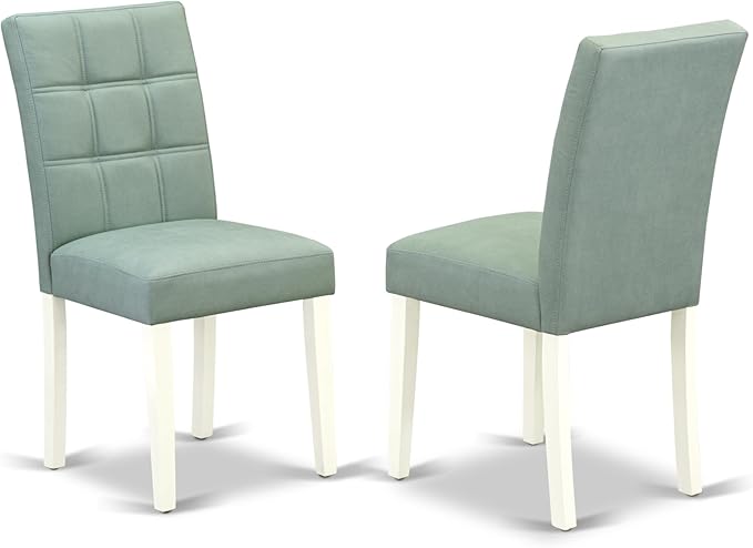 East West Furniture VAAS7-LWH-43 7 Piece Dining Set consists A Mid Century Dining Table and 6 Willow Green Polyester Fabric Modern Dining Chairs, Linen White