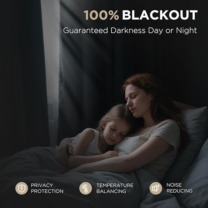 Joydeco 100% Blackout Curtains for Bedroom - Natural Linen Curtains 66" W x 84" L Long, Thermal Insulated 2 Panels Light Beige. Room Darkening Light Blocking Drapes for Living Room