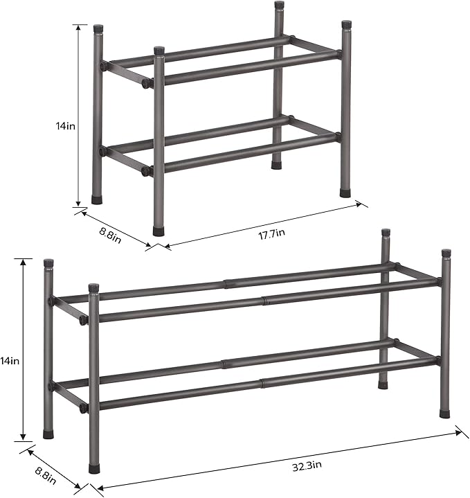 STORAGE MANIAC Expandable Shoe Rack, 16 Pairs Stackable Small Shoe Rack, Metal Adjustable Shoes Organizer for Closet, Entryway, Hallway, Garage, Front Door, Shoes Shelves, Black 4 Tier