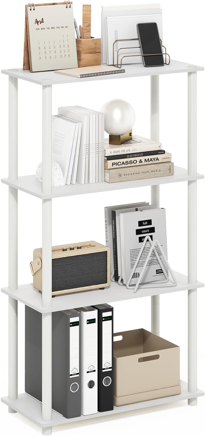 Furinno Turn-N-Tube 4-Tier Multipurpose Shelf Display Rack, White/White