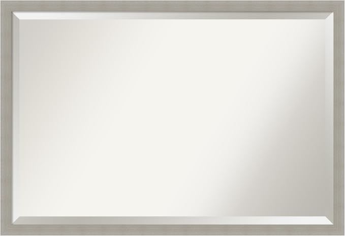 Amanti Art Grey Wall Mirror 26x38 Woodgrain Stripe Grey Rectangle Bathroom Mirror for Wall Decor Living Room, Large Casual Wood Frame, Hangs Horizonally and Vertically, Bathroom Decor, Beveled Edge