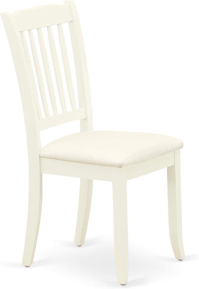 East West Furniture SUDA5-LWH-C 5 Piece Kitchen Table Set for 4 Includes a Round Dining Room Table with Dropleaf & Shelves and 4 Linen Fabric Upholstered Chairs, 42x42 Inch, Linen White
