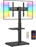 Perlegear Floor TV Stand with LED Light for 32”-75" TVs, Tall TV Stand with Swivel and Tilt, 12 Height Levels TV Mount Stand, Solid Wood Base up to 110 lbs for Living Room, Max VESA 600x400mm, PGFS21B