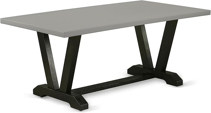 East West Furniture V697EL635-6 6 Piece Dining Table Set Contains a Rectangle Dining Room Table with V-Legs and 4 Doeskin Linen Fabric Parson Chairs with a Bench, 40x72 Inch, Multi-Color
