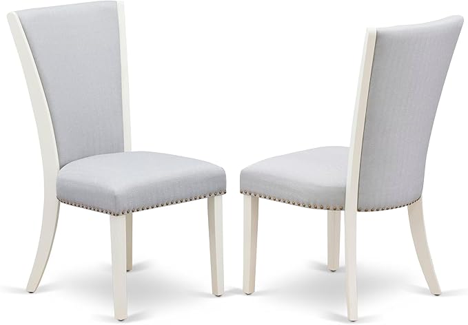 East West Furniture V097VE005-7 7 Piece Modern Dining Table Set Consist of a Rectangle Wooden Table with V-Legs and 6 Grey Linen Fabric Parson Dining Chairs, 40x72 Inch, Multi-Color