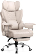 COMHOMA Big and Tall Office Chair, High Back Leather Gaming Chair with Footrest, Executive Ergonomic Office Chairs with Pocket Spring Lumbar Support and with Outward Fixed Soft Armrests