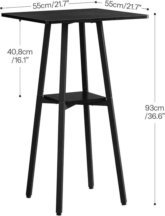 HOOBRO Bar Table, 2-Tier High Top Pub Table, Counter Height Table with Storage, Small Kitchen Dining Table, 36.6" High Bar Table for Living Room Party, Easy to Assemble, Black BB51BT01