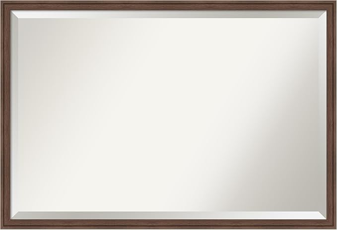 Amanti Art Brown Bathroom Mirror for Over Sink, 26x38 Florence Medium Brown Rectangle Vanity Mirror, Large Casual Frame, Hangs Horizonally and Vertically, Bathroom Wall Decor, Beveled Edge