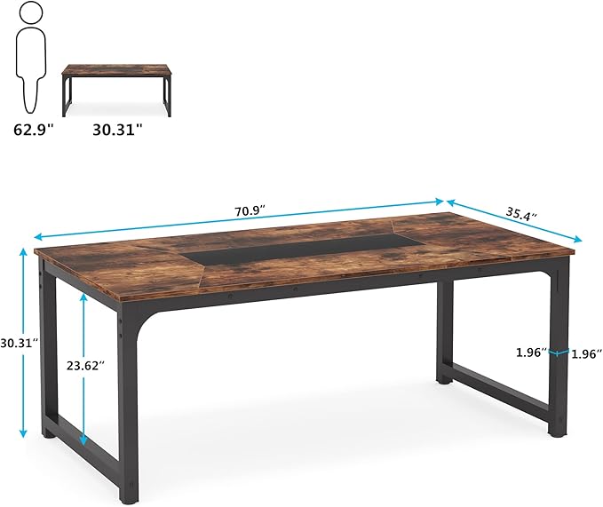 Tribesigns Modern Computer Desk, 70.8 x 35.4 inch Large Executive Office Desk Computer Table Study Writing Desk Workstation for Home Office,Rustic/Black
