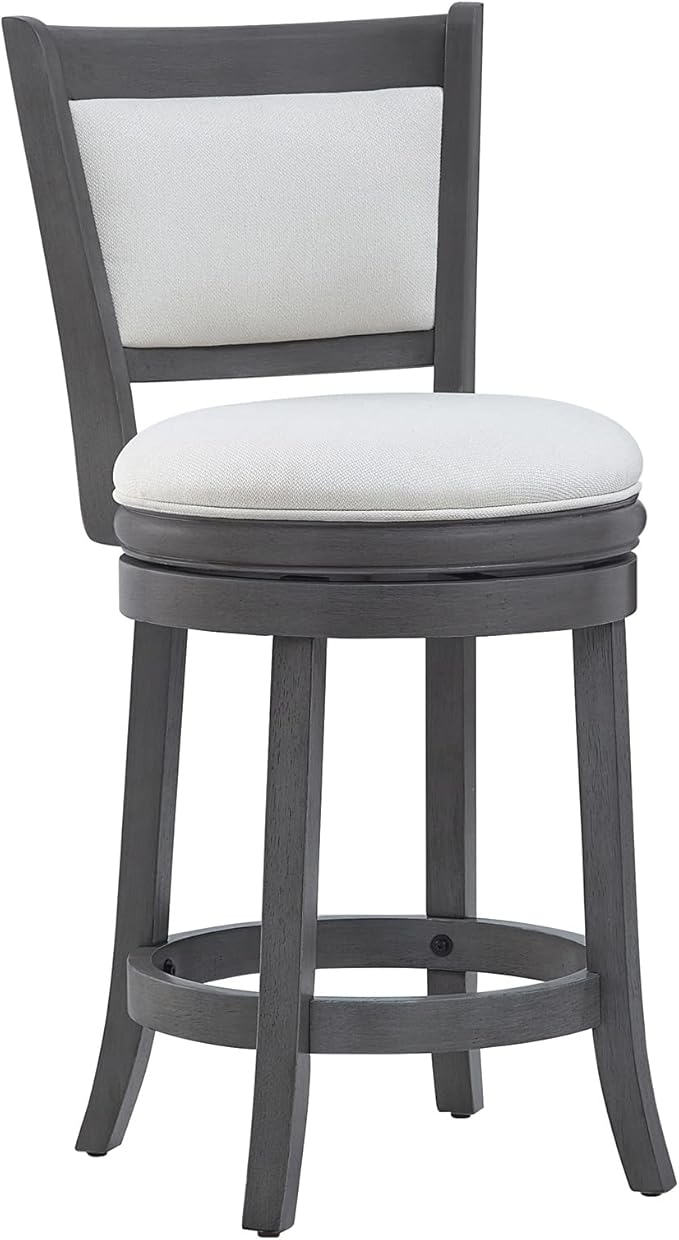 Ball & Cast Upholstered Swivel Counter Stools Kitchen Bar Stools 24" Seat Height Wooden Stool Chair, Cream White Set of 1