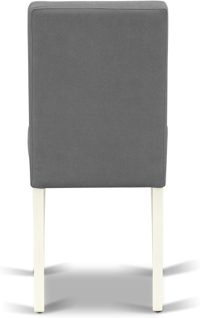 East West Furniture VAAS7-LWH-41 7 Piece Modern Dining Table Set contain A Dinner Table and 6 Platinum Gray Polyester Fabric Wooden Chairs with Stylish Back- Linen White Finish