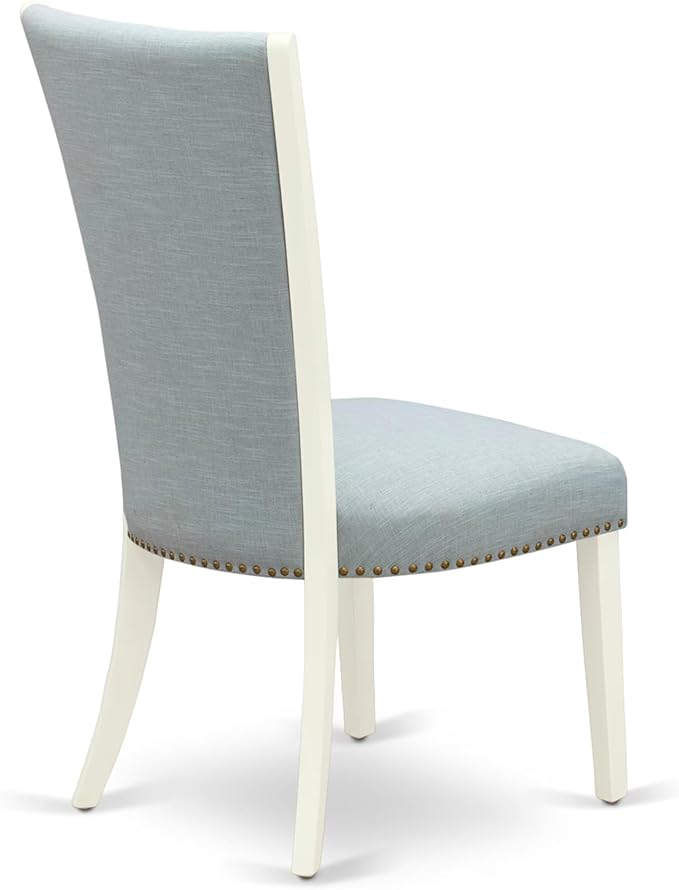 East West Furniture V097VE215-7 7 Piece Dining Table Set Consist of a Rectangle Dining Room Table with V-Legs and 6 Baby Blue Linen Fabric Upholstered Chairs, 40x72 Inch, Multi-Color