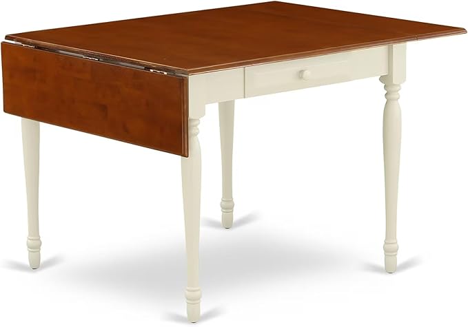 East West Furniture MZAV5-WHI-W 5 Piece Kitchen Table & Chairs Set Includes a Rectangle Dining Room Table with Dropleaf and 4 Dining Chairs, 36x54 Inch, Buttermilk & Cherry