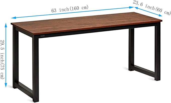 Decoholic 63 Inch Computer Desk, Home & Office PC Laptop Study Writing Table Workstation with Leg Bars, Modern Simple Industrial Style, Rustic Brown