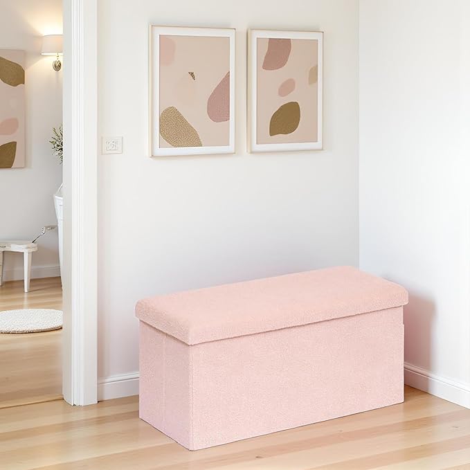 30.1" Storage Ottoman Bench - Foldable Foot Rest Stool Bedroom Bench for Living Room, Entryway-Pink