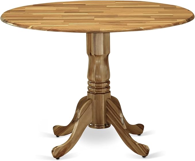 East West Furniture DLEL5-ANA-05 5 Piece Dinette Set for 4 Includes a Round Dining Room Table with Dropleaf and 4 Grey Linen Fabric Upholstered Parson Chairs, 42x42 Inch, Natural