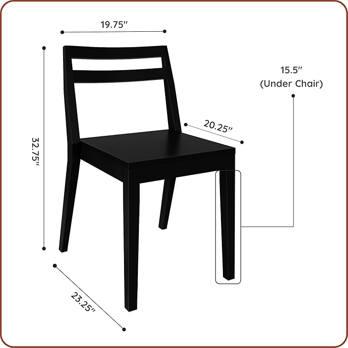 Grain & Grove Davie Dining Room Chairs Set of 2, Solid Wood Modern Kitchen Chair for Living Room, Kitchen, Black