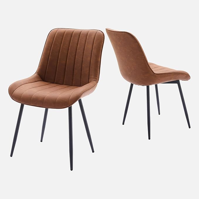 Dining Chairs Set of 2, Upholstered PU Leather Kitchen & Dining Chairs with Whale Backrest,Chair with Padded Seat and Metal Legs for Restaurant/Cafe