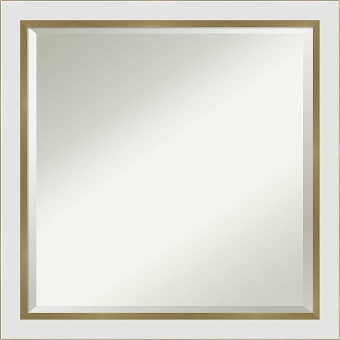 Amanti Art White Bathroom Mirror for Over Sink, 23x23 Eva White Gold Narrow Square Vanity Mirror, Medium Modern Contemporary Frame, Hangs Horizonally and Vertically, Bathroom Wall Decor, Beveled Edge