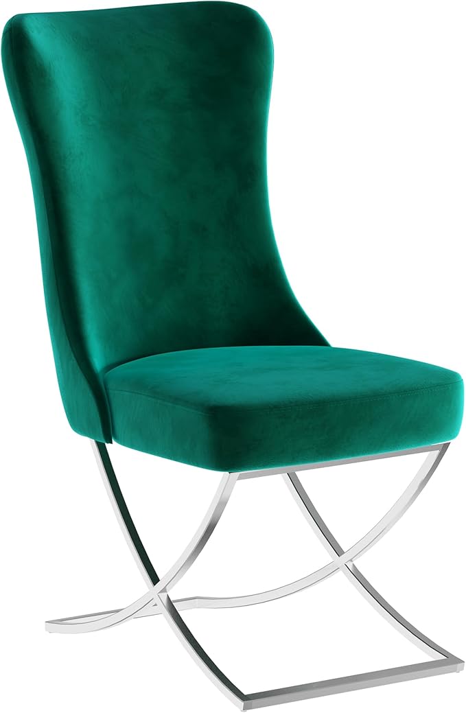 Ottomanson Royal Dining Chairs Set of 4 – Upholstered Tufted Microfiber, Assembled, Silver Metal Legs, Beech Wood Frame, 350 lb Capacity, Green