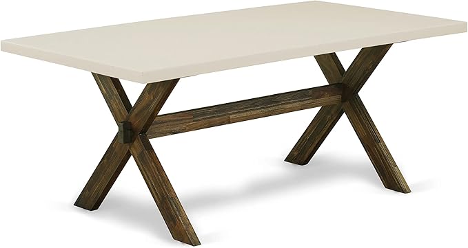 East West Furniture X727MZN32-6 6 Piece Kitchen Table Set Contains a Rectangle Dining Table with X-Legs and 4 Light Beige Linen Fabric Parson Chairs with a Bench, 40x72 Inch, Multi-Color