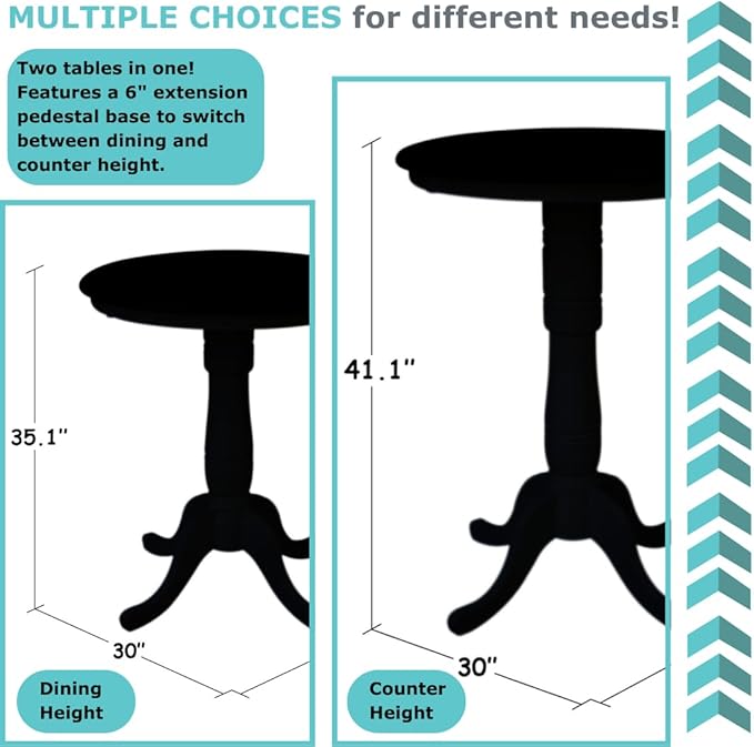 IC International Concepts 30" Round Top Pedestal Table, Bar Height-40.9", Rich Mocha