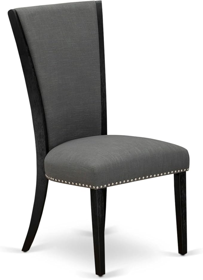 X12VE-006-50 - 13-piece Modern Dining Room Table Set a Rectangular Kitchen Table and 12 Dark Gotham Grey Linen Fabric Dining Chair, 39x120 Inch, Wire Brushed Black
