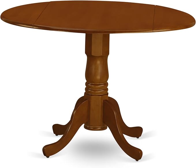 East West Furniture DLML5-SBR-W 5 Piece Kitchen Table & Chairs Set Includes a Round Dining Table with Dropleaf and 4 Dining Room Chairs, 42x42 Inch, Saddle Brown