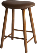 Nora 25" Upholstered Counter Stool, Solid Rubber Wood Frame, Faux Leather Cushion Seat, Comfortable Backless Bar Stool for Kitchen Island & Home Bar Seating