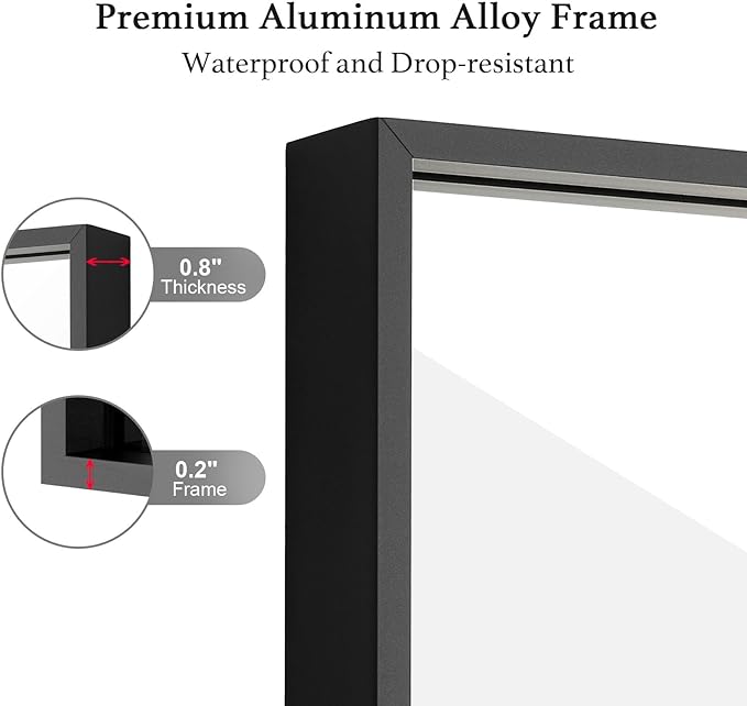 24x40 Inch Black Bathroom Mirror,Copper-Free Mirror, Aluminum Alloy Frame Vanity Mirror, Rectangle Wall Mounted Mirror, Modern Mirror for Bedroom/Living Room/Porch Horizontal or Vertical