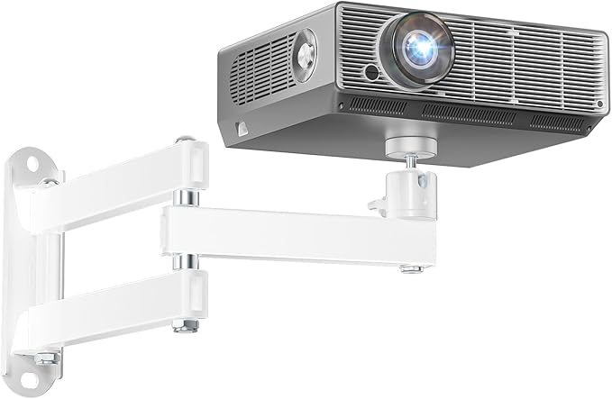 WALI Foldable Projector Wall Mount Universal Adjustable Wall Projector Mount Aluminum Alloy Projectors Stand,1/4" M4 M6 Screw Size,(1330LM-PMW), White