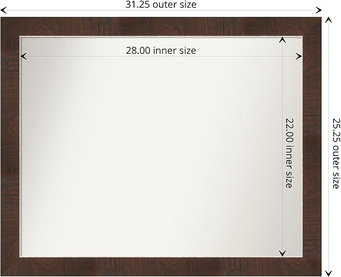 Amanti Art Brown Bathroom Mirror for Over Sink, 27x33 Wildwood Brown Rectangle Vanity Mirror, Large Country Rustic Frame, Hangs Horizonally and Vertically, Bathroom Wall Decor, Non-Beveled Edge