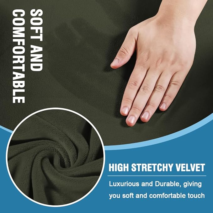H.VERSAILTEX Sofa Cover 3 Piece T Cushion Loveseat Slipcovers Thick Velvet Couch Cover Stretch T Cushion Sofa Covers for 2 Cushion Couch with 2 Individual T Cushion Covers, Olive
