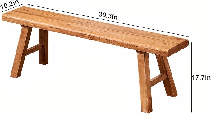 39.3in Wood Bench Indoor – Rustic Farmhouse Entryway Bench, Skinny Bench Design, Made of Extra-Thick Solid Wood, Perfect for Dining Room, Hallway, or End of Bed