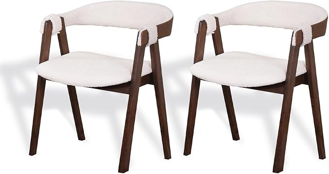 CONSDAN Dining Chairs Set of 2, Solid Wood Frame, Sturdy Construction, Ergonomic Design, Plush Faux Sherpa Cushions, Faux Leather Covered Back
