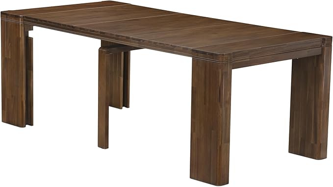 X02DA-208-32 5-Pc Mid Century Dining Table Set contains an Extendable Rectangle Kitchen Table, 2 Polyester Dining Chairs and 2 Modern Benches, 39x120 Inch, Antique Walnut