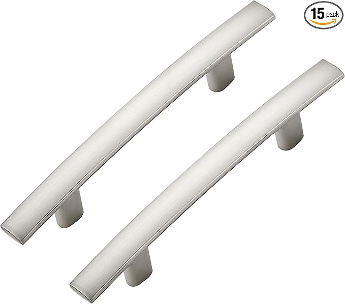 15 Pack Cabinet Handles 3" Hole Center - Curved Cabinet Pulls Brushed Nickel Drawer Pulls for Kitchen Cupboard Solid Hardware for Dresser Drawer Arch Hardware