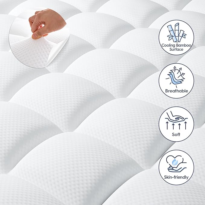 ELEMUSE RV Short Queen Dual Layer 3 Inch Memory Foam Mattress Topper, 1 Inch Plush Feel Pillow Top Mattress Topper Cover and 2 Inch Cooling High Density Memory Foam Bed Pad for Back Pain Relief