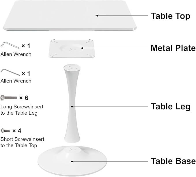 White Square Tulip Table for 2 Person, 24 Inch Small Dining Table with Pedestal Base for Two, Mid Century Modern Tulip Tables for Kitchen, Living Room, Cafe, Coffee, Office, Bistro, Pub, Bar, Wood Top