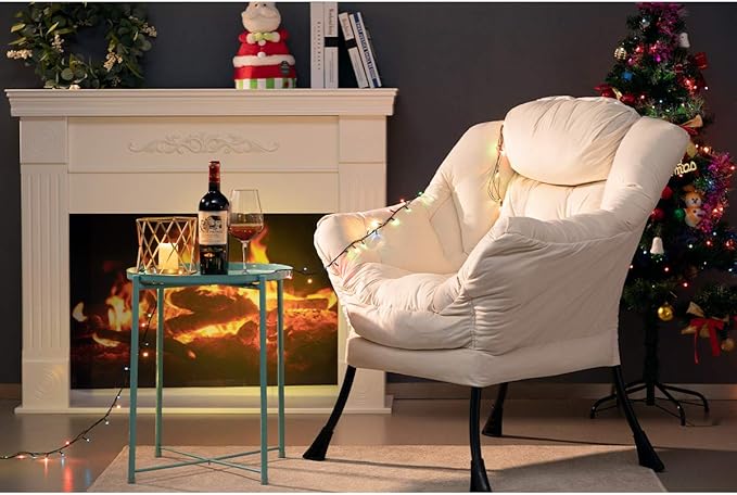 HollyHOME Modern Fabric Large Lazy Chair, Accent Oversized Comfy Reading Chair, Thick Padded Cozy Lounge Chair with Armrest, Steel Frame Leisure Sofa Chair for Living Room, Bedroom, Dorm, Beige