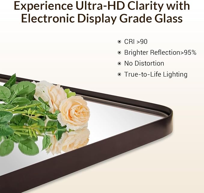 ANDY STAR Bronze Bathroom Mirror for Wall, 24X40” Bronze Wall Mirror for Vanity, Rounded Rectangle Mirror, Oil Rubbed Bronze Metal Modern Stainless Steel Frame, Hang Vertically or Horizontally