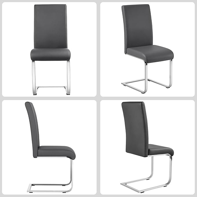 Yaheetech Dining Chairs Set of 6 Modern Faux Leather Upholstered Dining Room Chairs with High Back and Metal Chrome Legs for Kitchen/Living Room/Restaurant, Dark Gray