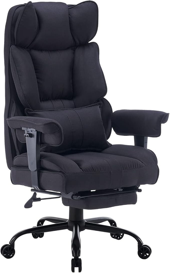 Efomao Big and Tall Office Chair 400 lb Weight Capacity, High Back Executive Office Chair with Foot Rest, Fabric Computer Chair for Back Pain Relief, Black