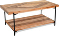 CONSDAN StoneCreek Coffee Table, Solid Fir Wood & Metal Frame, 2-Tier Industrial Farmhouse Table for Living Room/Office, 44" Rectangular Table