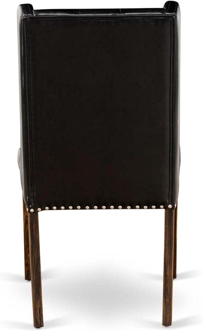 East West Furniture V727FO749-9 9 Piece Modern Dining Table Set Includes a Rectangle Wooden Table with V-Legs and 8 Black Faux Leather Upholstered Chairs, 40x72 Inch, Multi-Color
