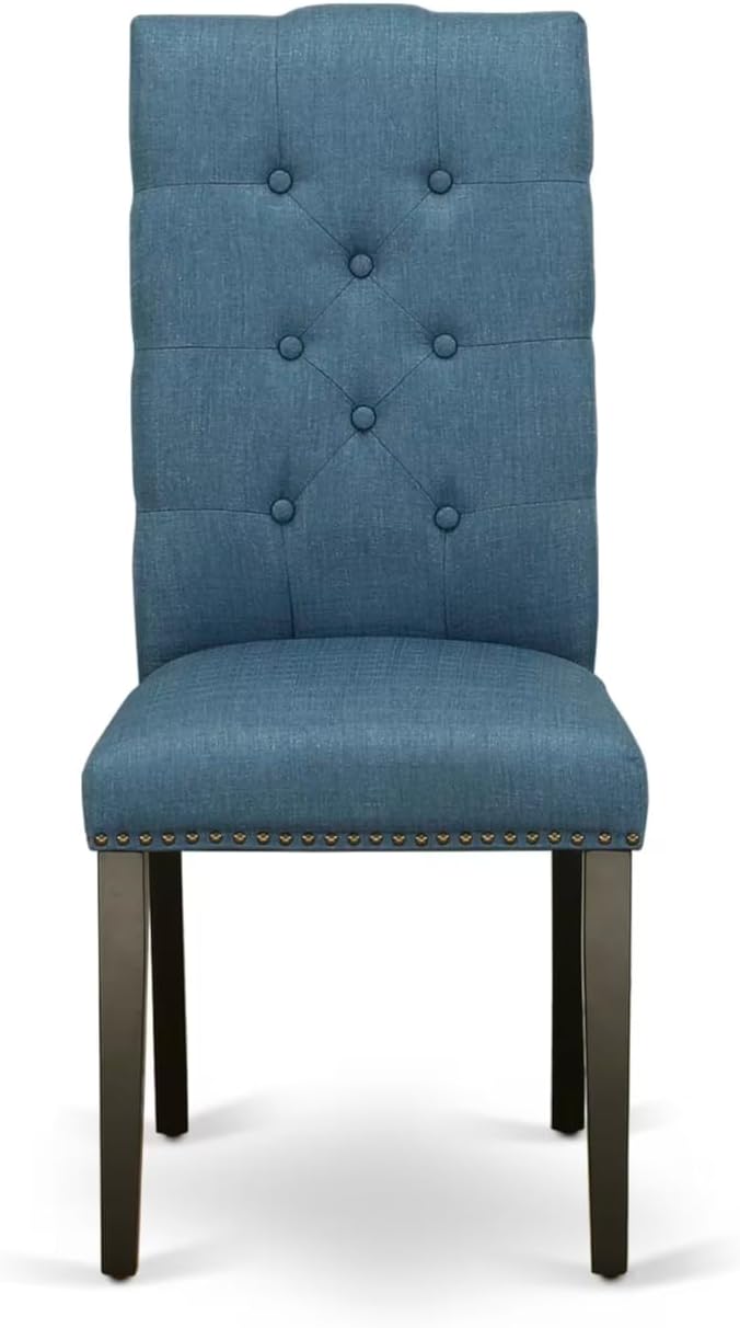 East West Furniture V627EL121-5 5 Piece Kitchen Table Set for 4 Includes a Rectangle Dining Room Table with V-Legs and 4 Blue Linen Fabric Upholstered Chairs, 40x72 Inch, Multi-Color