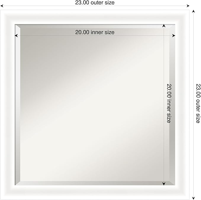 Amanti Art White Bathroom Mirror for Over Sink, 23x23 Oliver White Narrow Square Vanity Mirror, Medium Modern Wood Frame, Hangs Horizonally and Vertically, Bathroom Wall Decor, Beveled Edge
